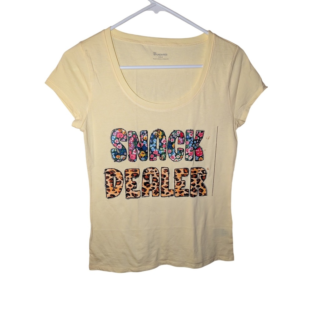 No‎ Boundaries Snack Dealer Graphic Yellow Floral Leopard Scoop Neck Small 4-6